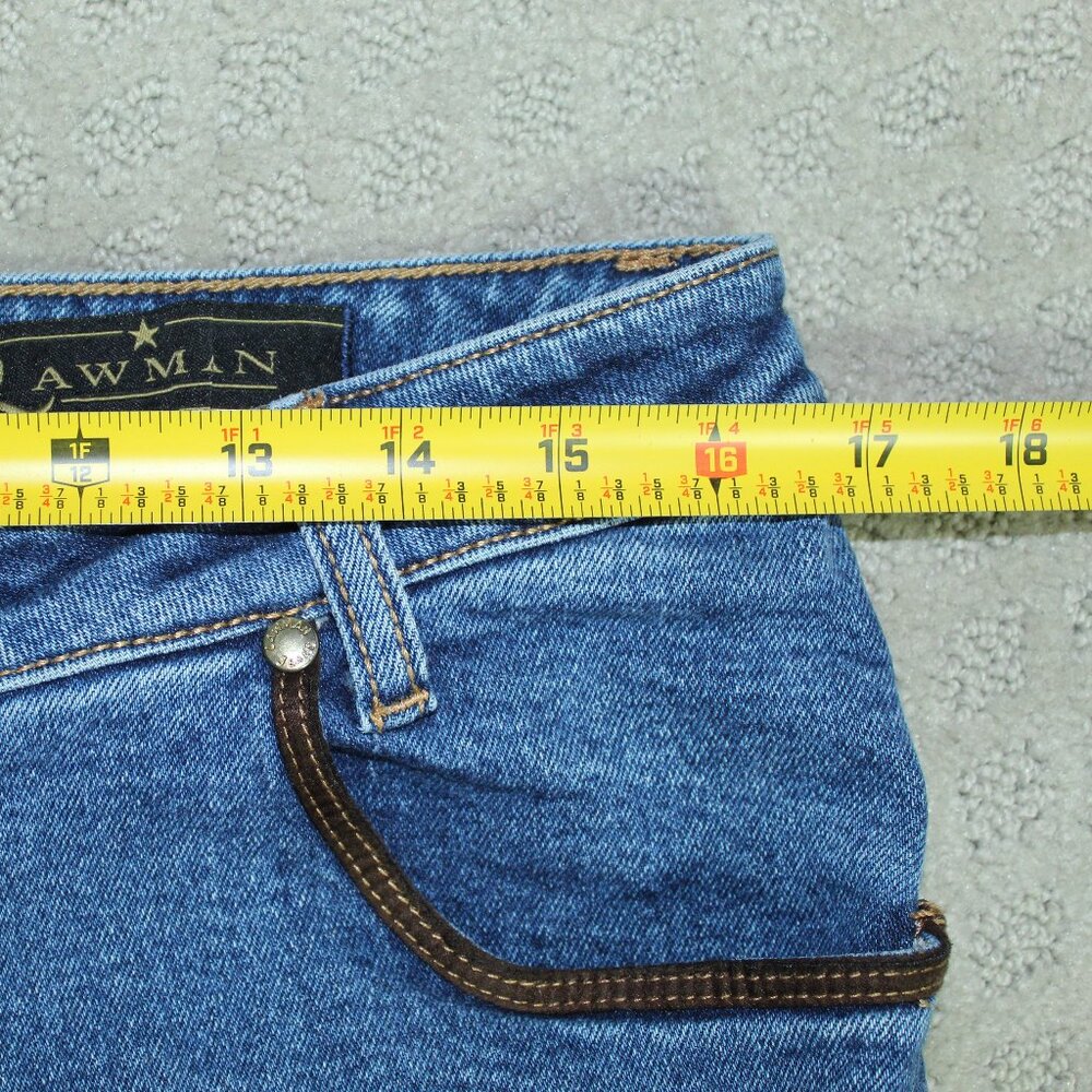 Lawman World-class Denim Jeans 15/16 100% Cotton Leather Zig Zag Trim Blue Jeans - Picture 4 of 7